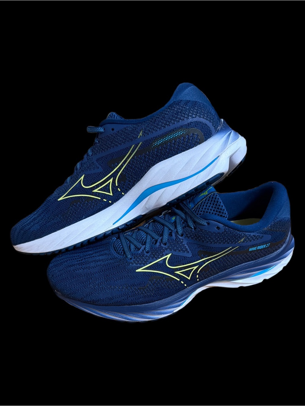Mizuno WAVE RIDER 27 Men’s size 11 Blue/White/Yellow EUC 2X